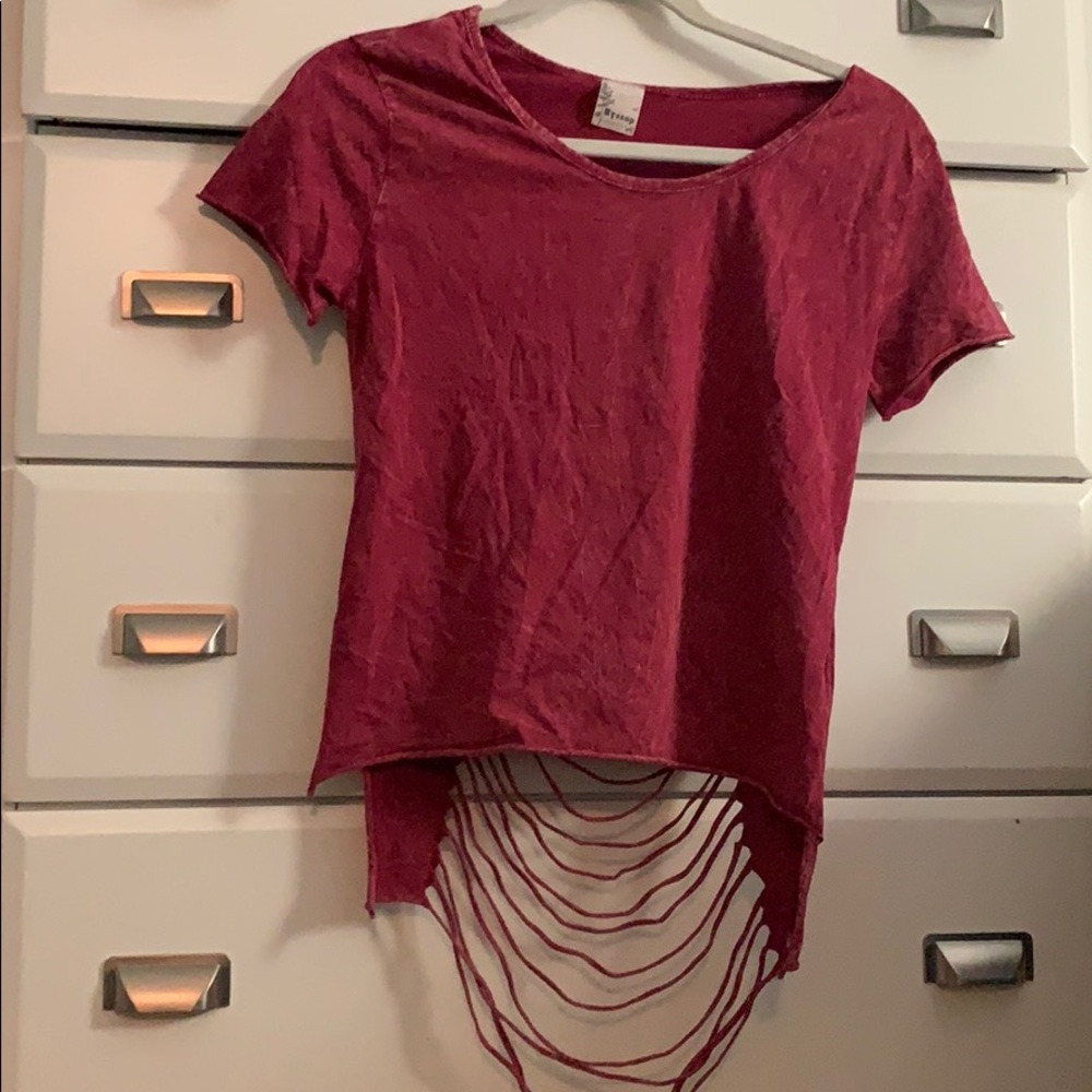 Red distressed t shirt
